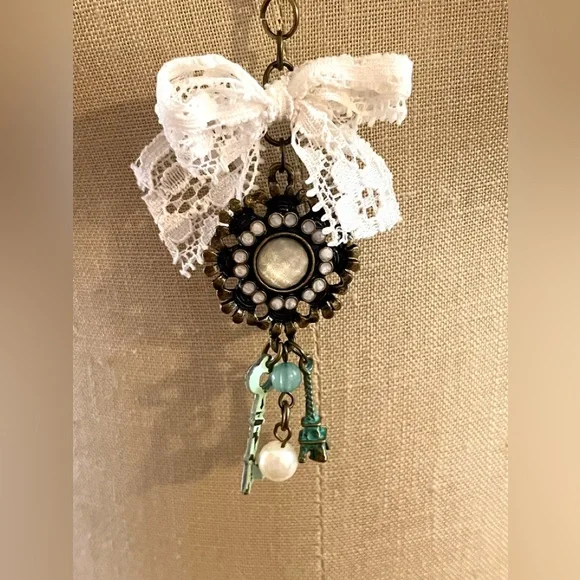 NEW!! Heart Pink Stone Necklace Peacock Earrings Set Handmade Design - Picture 14 of 15